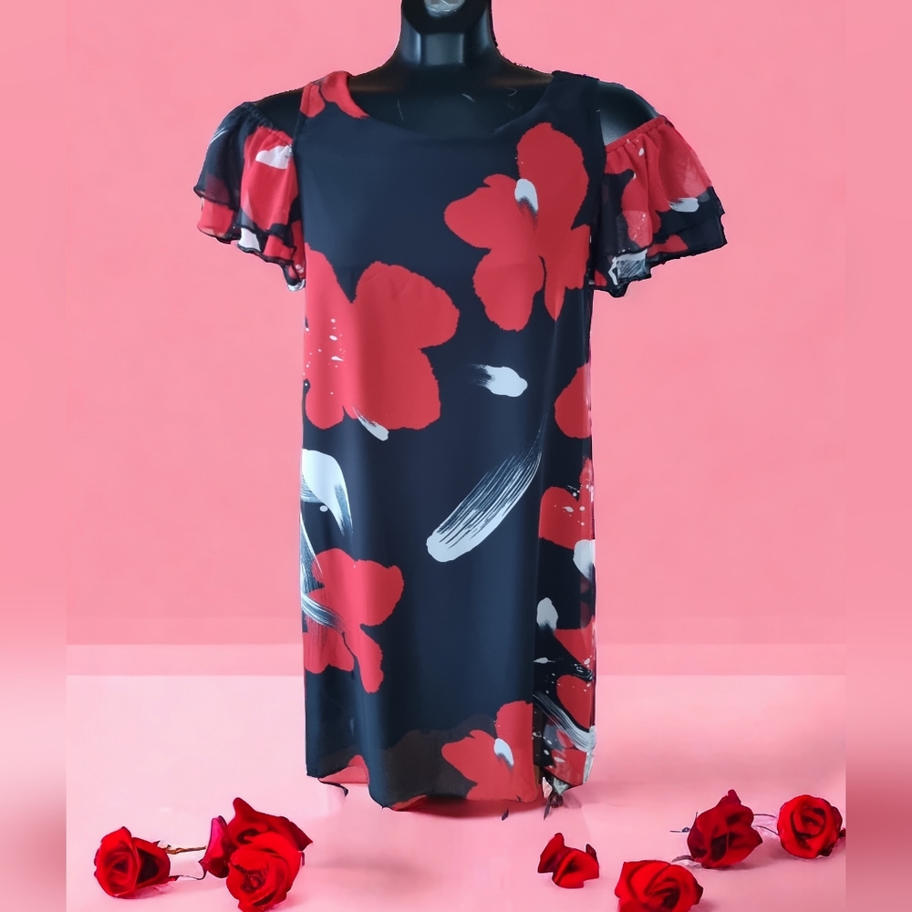 Minkas Cold Shoulder Floral Mini Dress